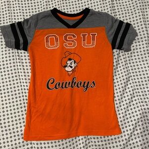 OSU Cowboys Girls Orange and Gray Rhinestone T-Shirt XS EEUC Collegiate Athletic